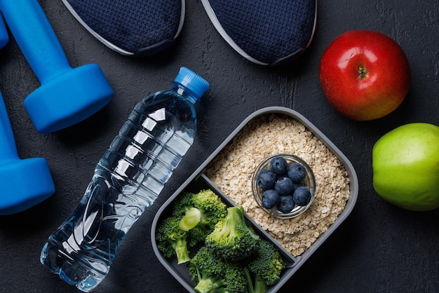 Photo healthy food and fitness items