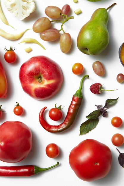 Healthy food table,  different fruits and vegetables