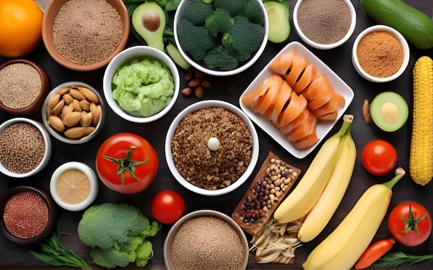 Healthy food on table flat lay