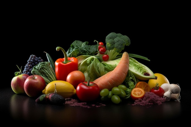 Healthy food vegetables fruits Photo realism created with AI tools