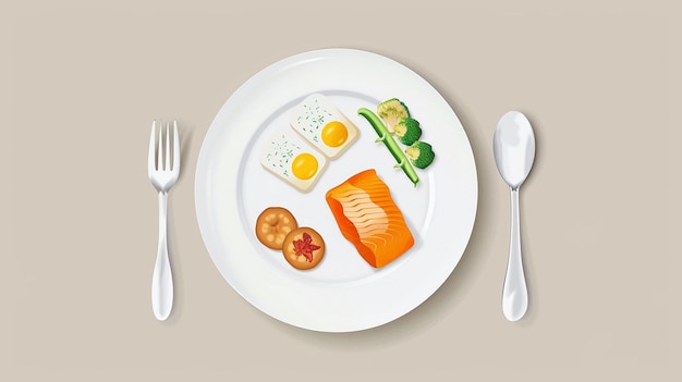 Photo healthy foods plate with portion sizes on different color background