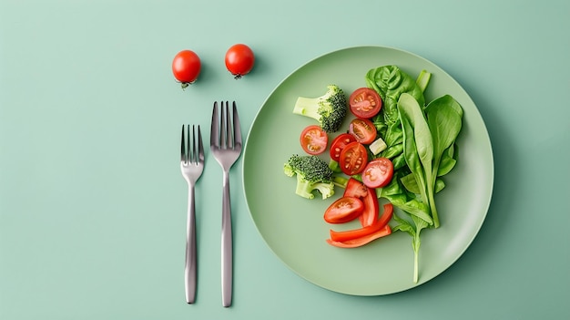 healthy foods plate with portion sizes on different color background