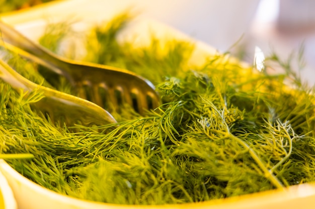 Healthy fresh salads at a hotel buffet