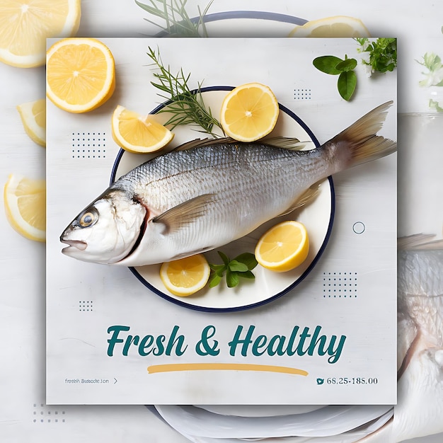 Photo healthy fresh sea fish banner for social media post seafood menu design online banner