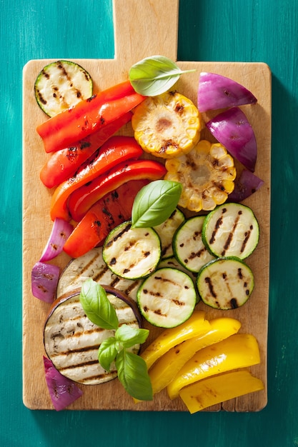 Healthy grilled vegetables on chopping board