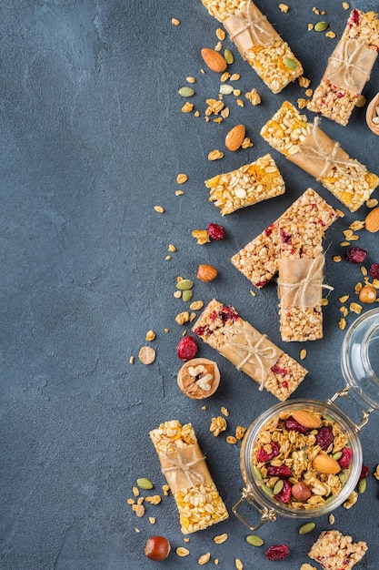 Healthy homemade cereal muesli granola bars for breakfast