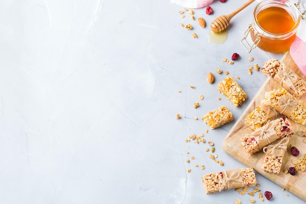 Healthy homemade cereal muesli granola bars for breakfast