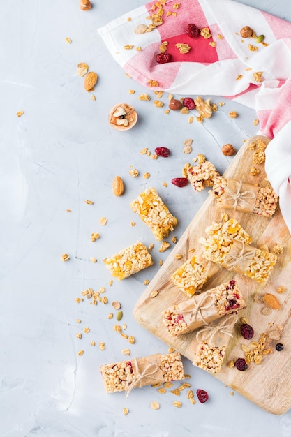 Healthy homemade cereal muesli granola bars for breakfast