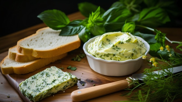 Healthy homemade herb butter and bread