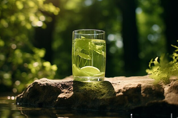 Healthy hydration green juice glass summer drink natural juice glass image graphy