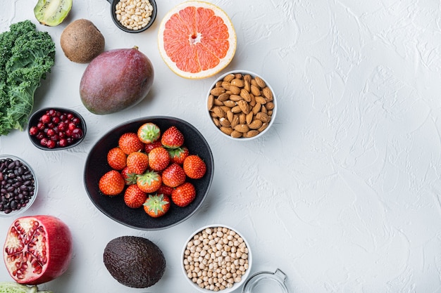 Healthy ingredients on wooden background