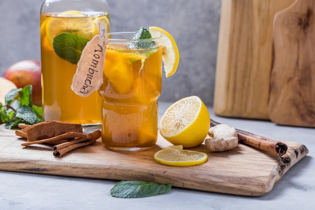 Healthy kombucha with lemon and cinnamon.