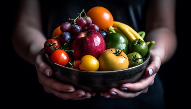 Healthy lifestyle Fresh organic vegetable and fruit bowl with grape snack generated by artificial intelligence