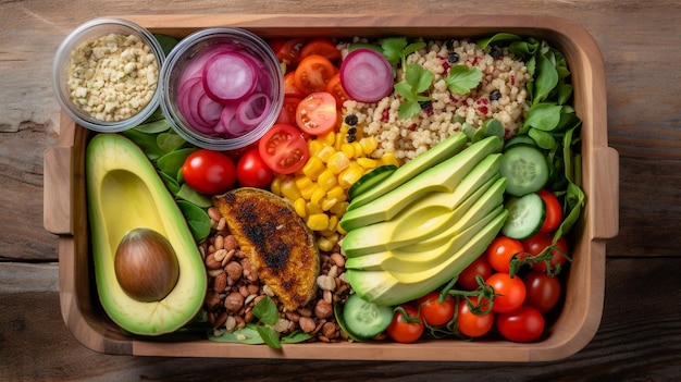 Healthy lunch box Top down view