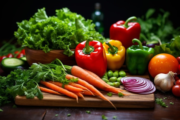 Healthy lunch prep knife fresh vegetables organic ingredients for vegan recipes and nutrition