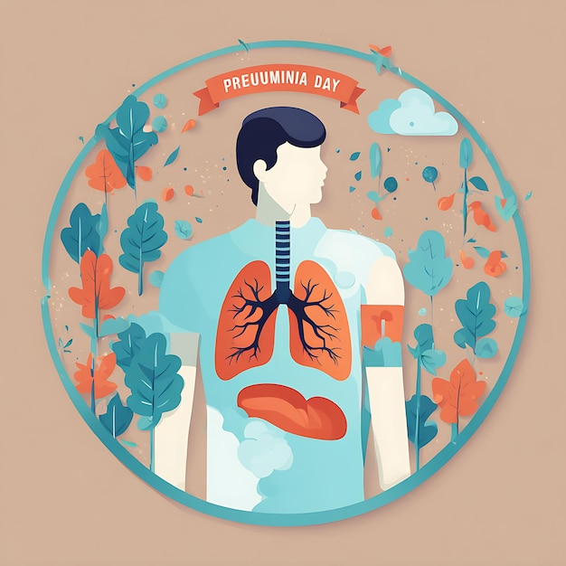 Healthy Lungs for All World Pneumonia Day concept in flat design illustration 3d render