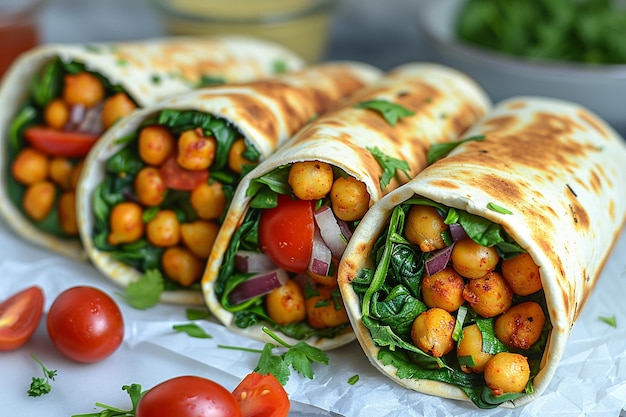 Healthy Mediterranean Chickpea and Spinach Falafel Burrito with Tahini Dressing