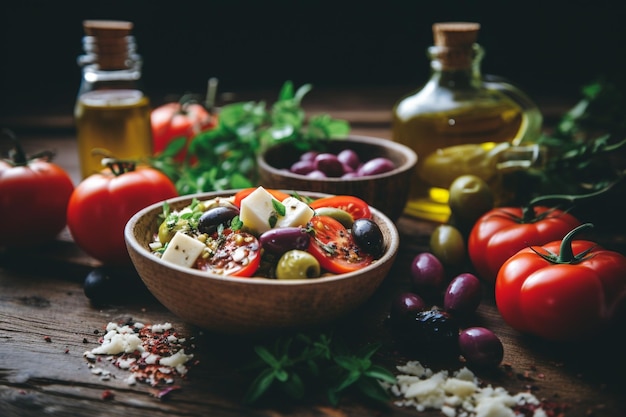 Photo healthy mediterranean diet foods arranged on a table