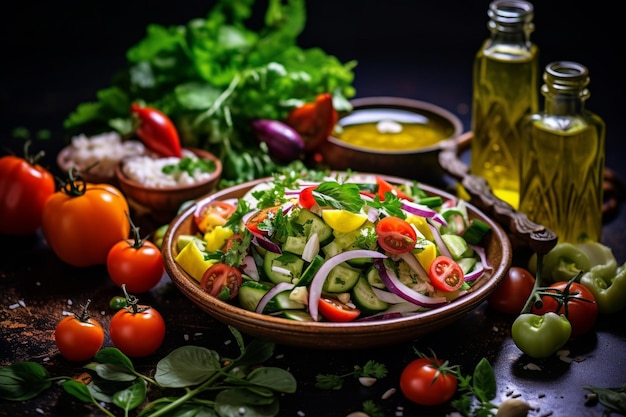 Photo healthy mediterranean diet salad with fresh vegetables