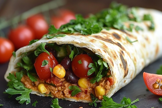 Healthy Mediterranean Hummus and Veggie Burrito with Tahini