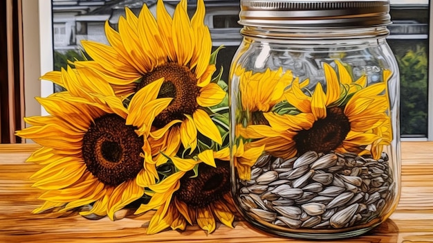 Healthy and Nourishing Sunflower Seeds Watercolor Image