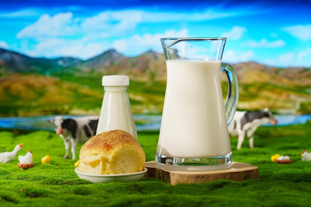 healthy nutritious breakfast milk and bread