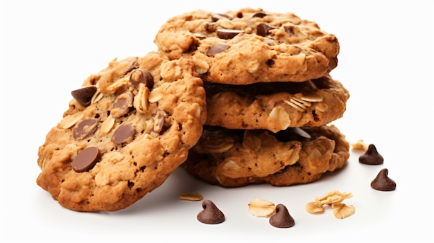 healthy oatmeal cookies with chocolate chips isolated