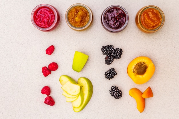 Healthy organic homemade assortment of fruit puree