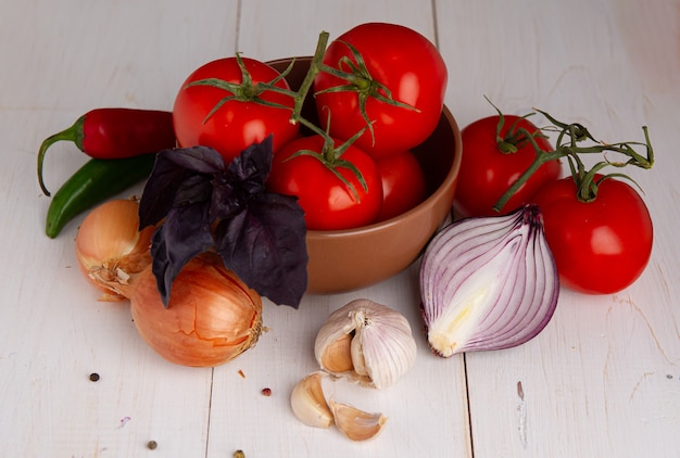 Healthy Organic Vegetables on the Wooden Background