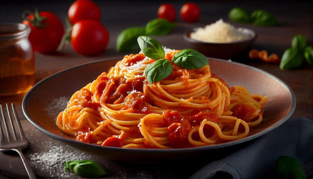 Healthy pasta meal with fresh tomato sauce generated by AI