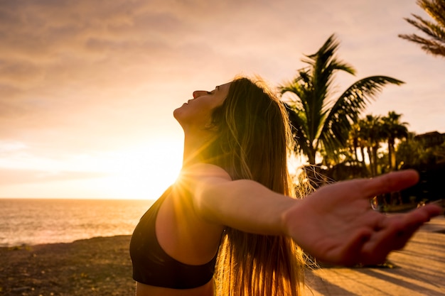 Healthy people lifestyle enjoying sunset and fitness activity alone