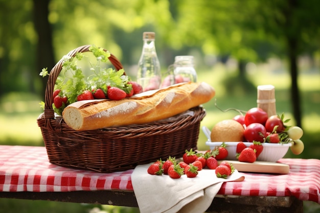 Photo healthy picnic food with fresh fruits and nuts