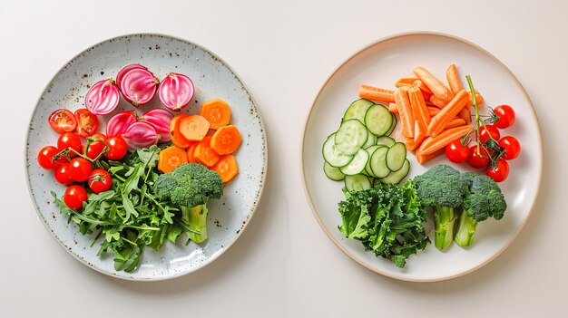 Photo healthy plates top view white background