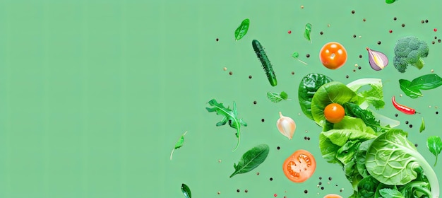 Healthy Salad Icon on Fresh Green Background with Vegetable Symbols Offers copy space for text highlighting nutritious food