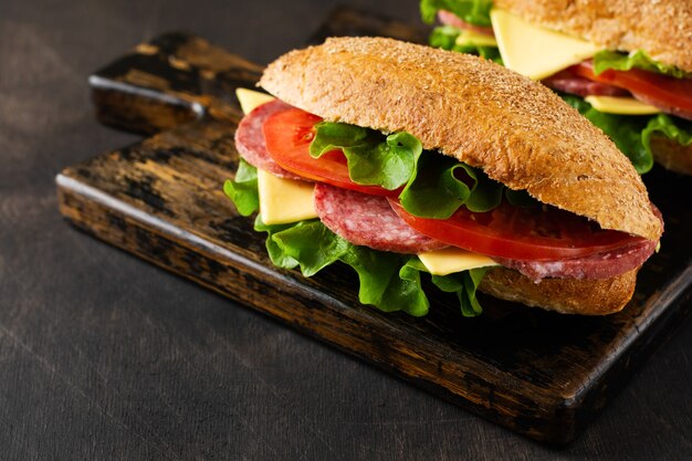 Healthy sandwiches with bran bread