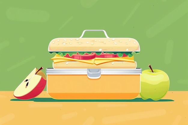 Photo healthy school lunchbox apple sandwich nutrition vector illustration