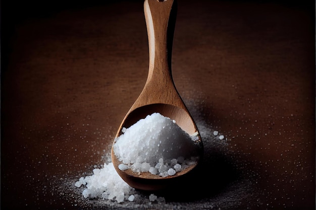 Healthy sea salt on wooden spoon