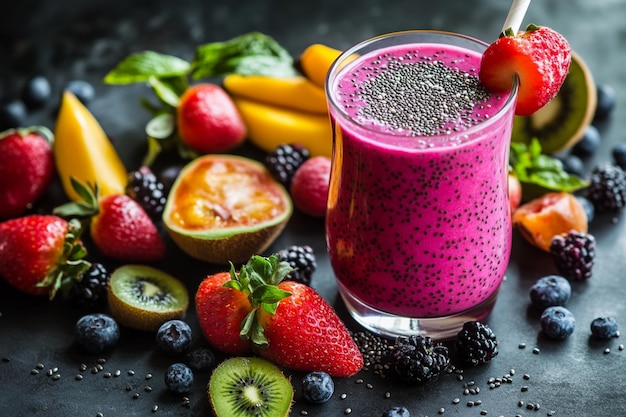 Photo healthy smoothie with a variety of fruits and chia