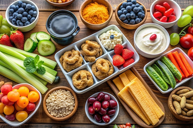 Photo a healthy snack station with options suitable for managing blood sugar levels