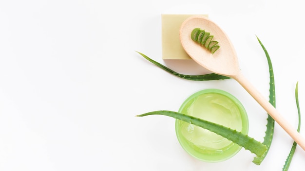 Healthy spa concept and aloe vera and spoon