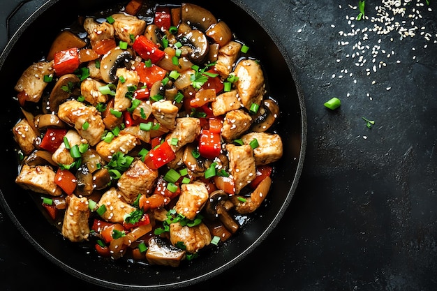 Healthy StirFry Chicken with Colorful Vegetables and Sesame Seeds in a Wok A Vibrant