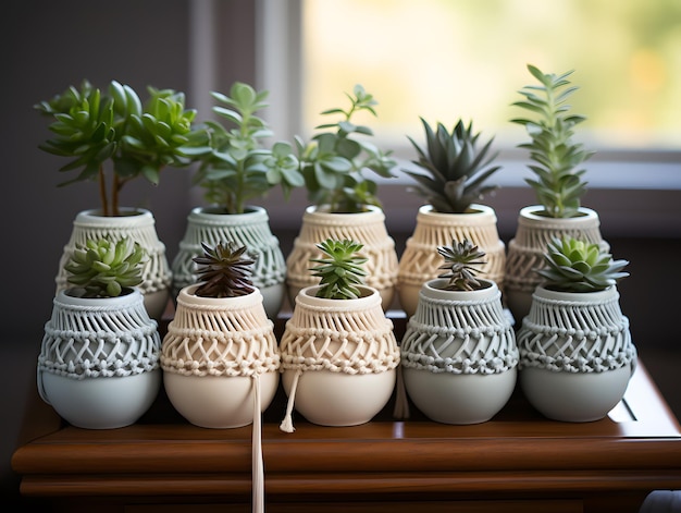 A healthy succulent thriving in a stylish macrame planter