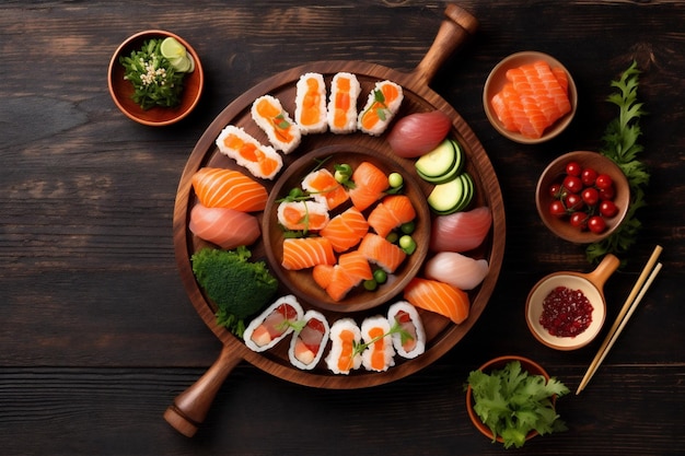 Healthy sushi fresh roll asian japanese food seafood rice fish Generative AI