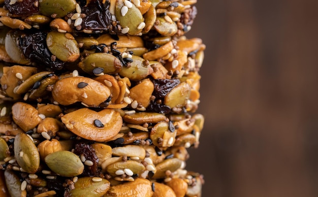 Healthy sweet dessert snack Cereal granola bar with nuts