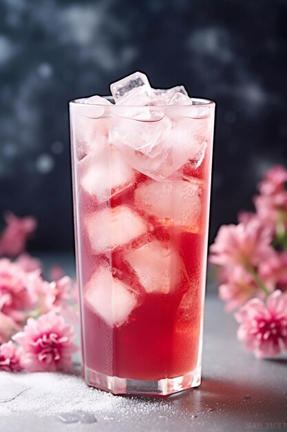 healthy and tasty iced strawberry juice in summertime