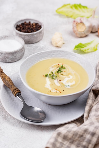 Healthy vegan cauliflower cream soup