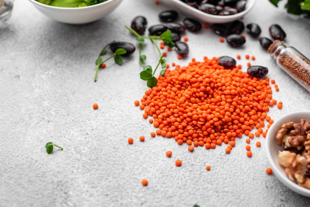 Healthy vegan food on a concrete background