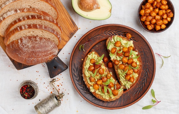 Healthy vegan and vegetarian rye bread sandwiches