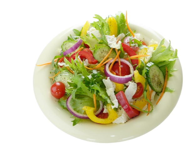 Healthy vegetable fresh organic salad isolated on white background