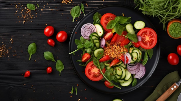 Healthy vegetable salad of fresh tomato cucumber